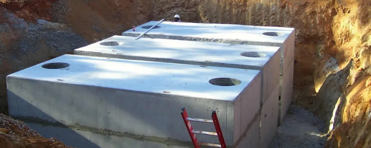 Septic tank installation site with a newly placed concrete tank in Worcester, MA